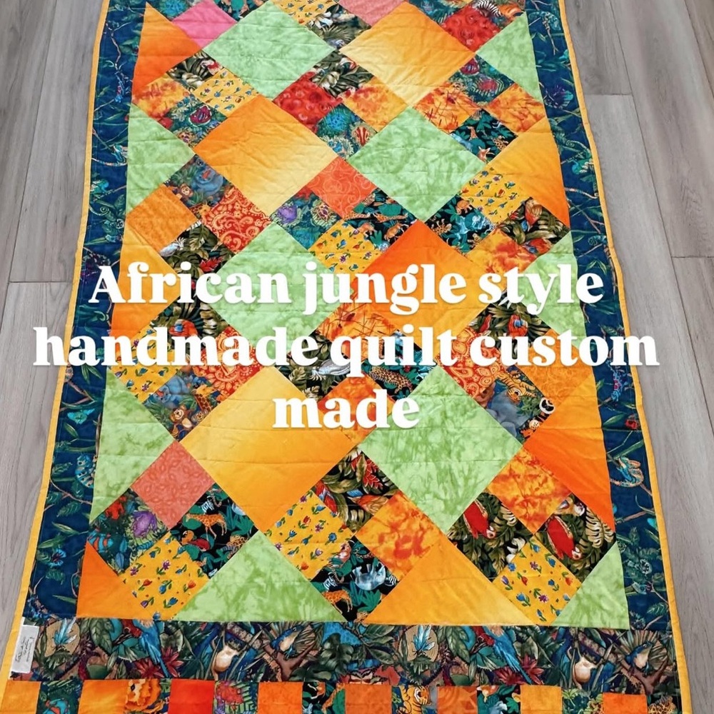 Handmade Multicolor African jungle theme Quilt
